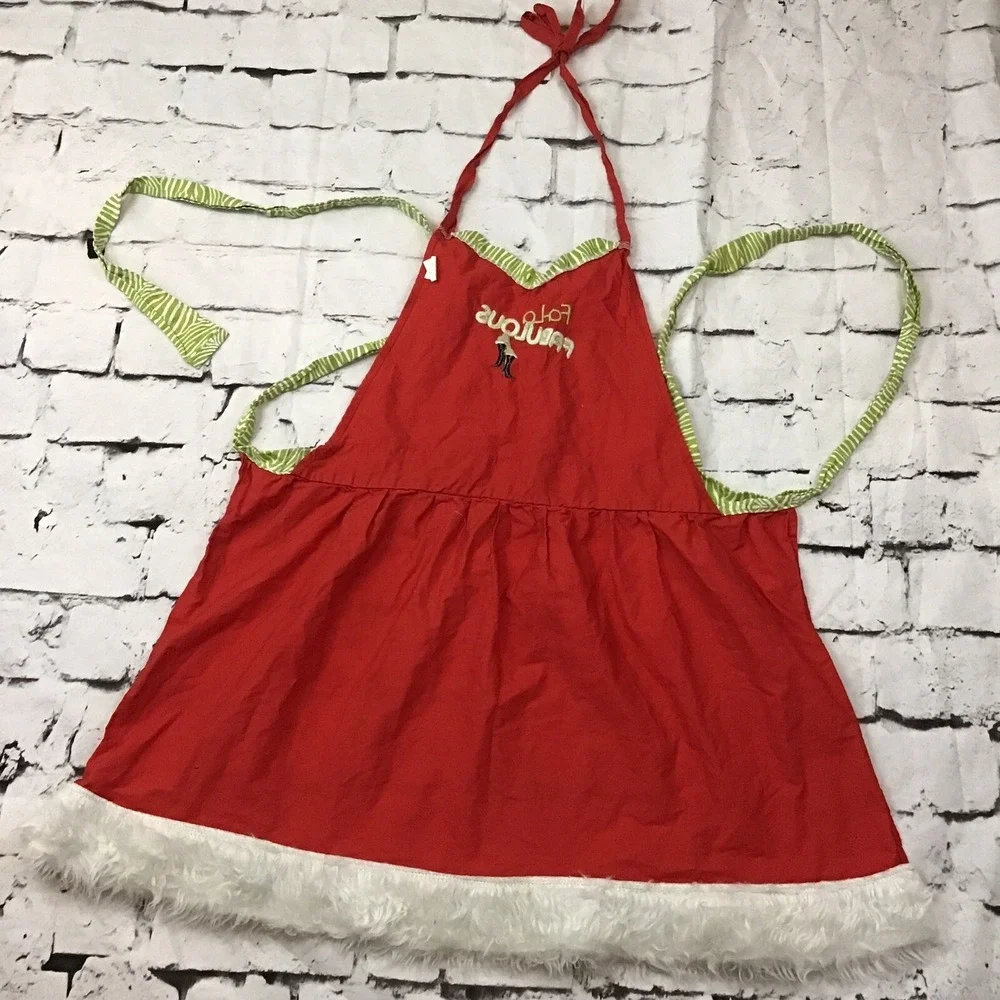 Holiday‎ Christmas Apron Fa-La Fabulous Kristen Levis Design Red Green Fur Trim